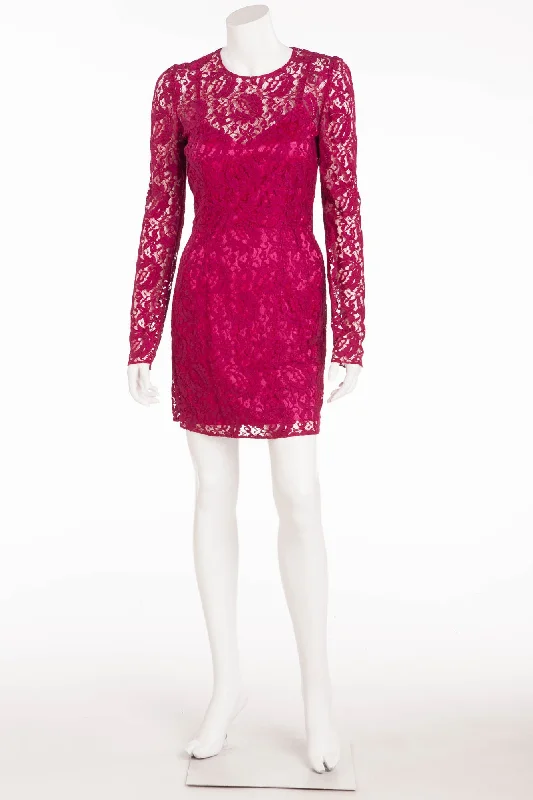 Savings Event Dolce & Gabbana - Fuchsia Floral Lace Long Sleeve Mini Dress - IT 42