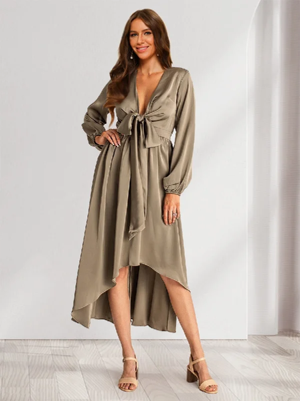 Special Savings A-Line/Princess Plunging V-Neck Long Sleeves Wrap Bridesmaid Dresses