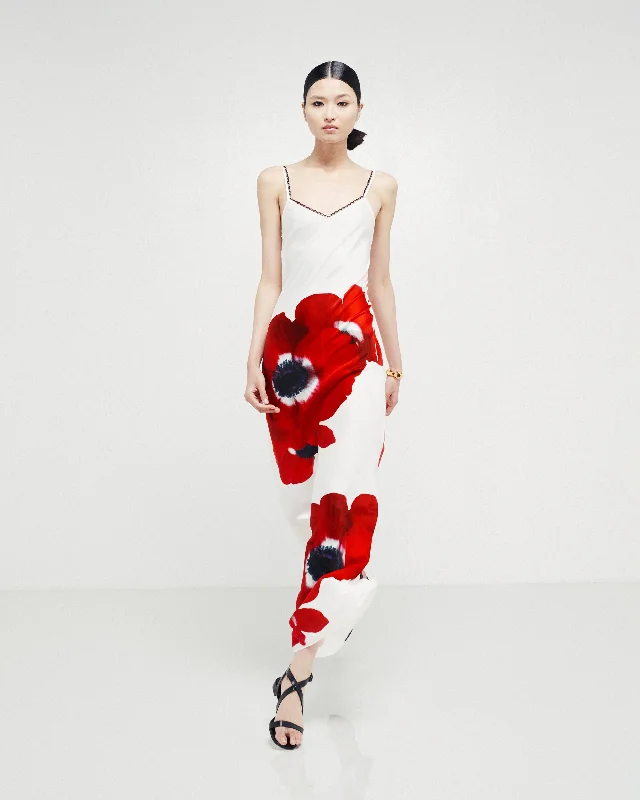 Bargain Bin Printed Poppy Slip Dress - White/Red