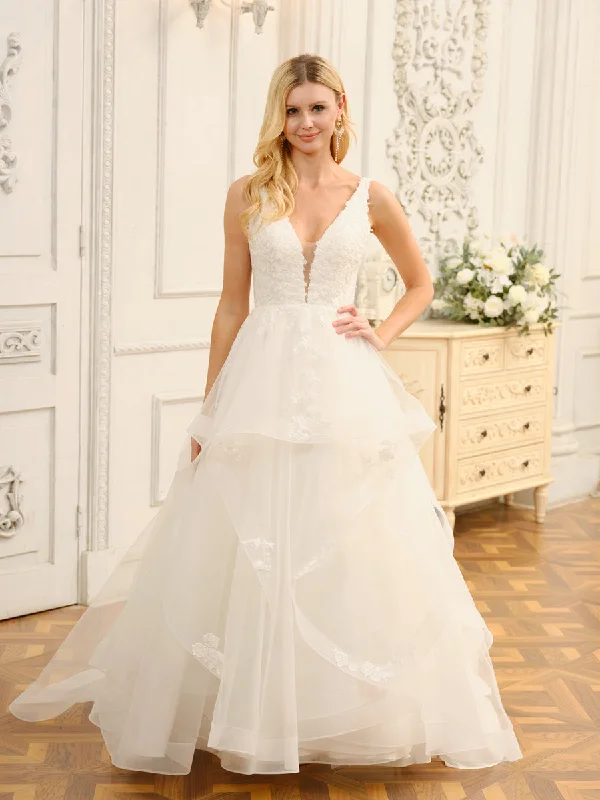 Get It Before It’s Gone V-Neck Sleeveless Long Ball Gown Wedding Dresses with Appliques