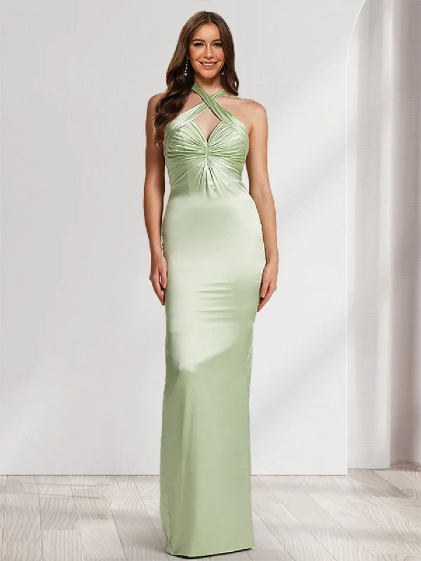 Price Cut A-Line/Princess Halter Sleeveless Split Side Bridesmaid Dresses