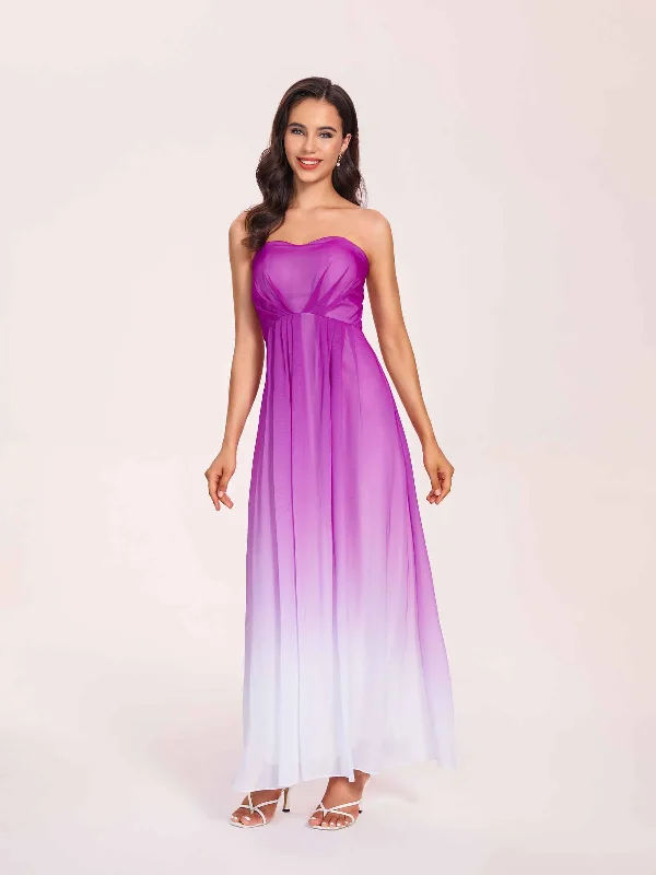 Price Buster Sweetheart A-line Long Ombre Chiffon Bridesmaid Dresses Online