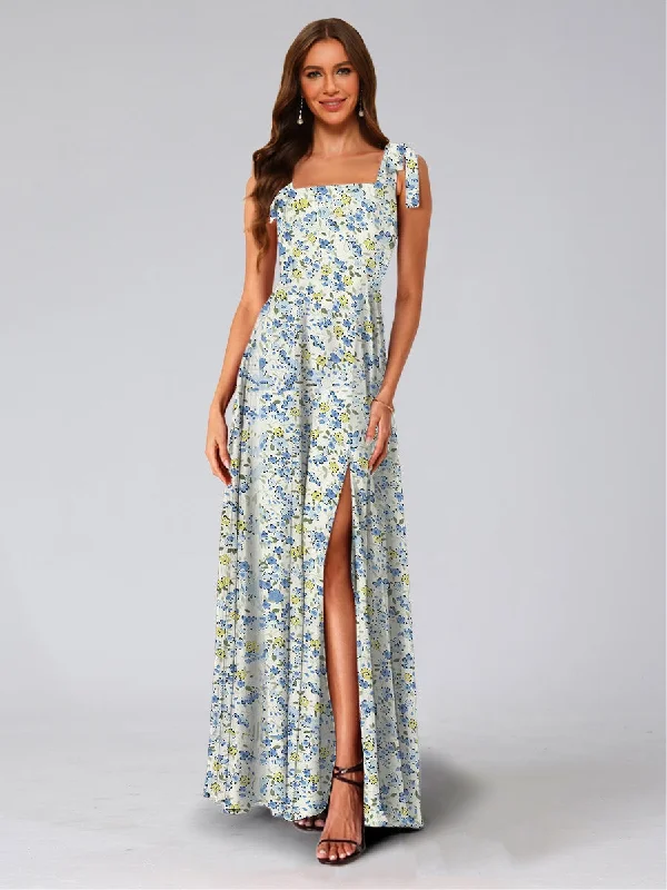 Bargain Prices A-Line/Princess Square Neck Sleeveless Split Side Floral Bridesmaid Dresses