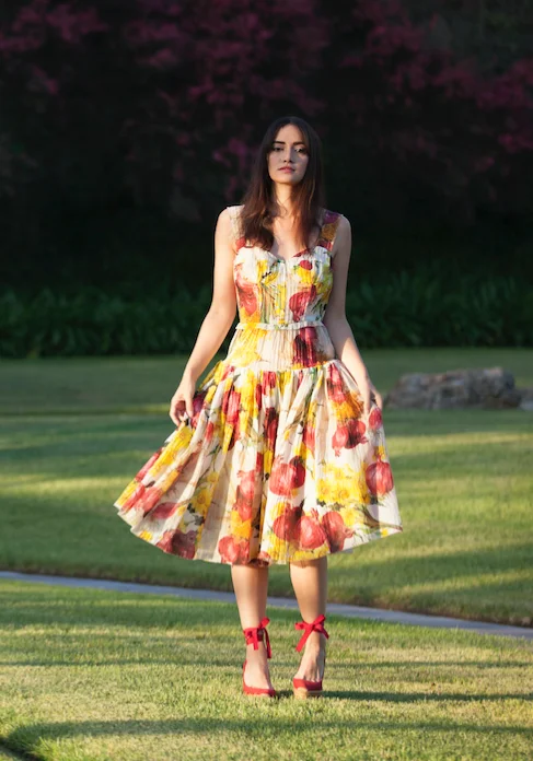 Limited Stock Dolce & Gabbana - As Seen on Spring 2012 Runway Collection - Editorial, Red Onion and Yellow Flower Dress - IT 42