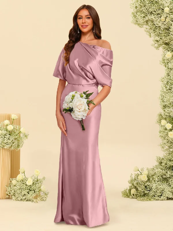 Online Specials Trumpet/Mermaid One-Shoulder Half Sleeves Bridesmaid Dresses With Ruched Online Specials Trumpet/Mermaid One-Shoulder Half Sleeves Bridesmaid Dresses With Ruched