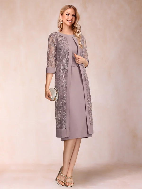 Special Buy Sheath/Column Scoop Chiffon Ruched Mother of the Bride Dresses with Jacket & Rhinestone
