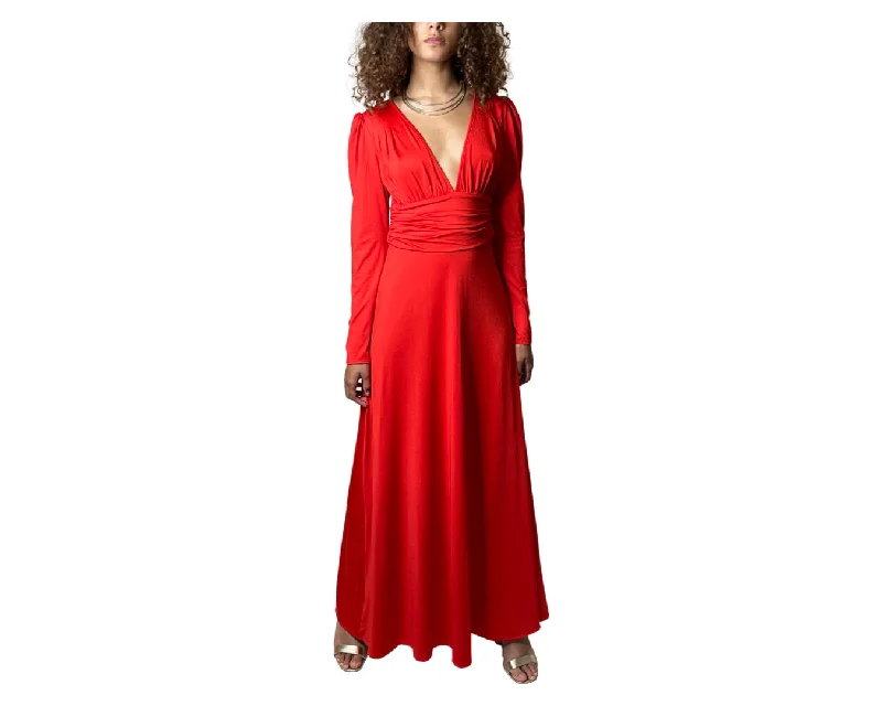 Savings Galore Vintage Style Preloved Bright Red Maxi Dress UK 8 - 10