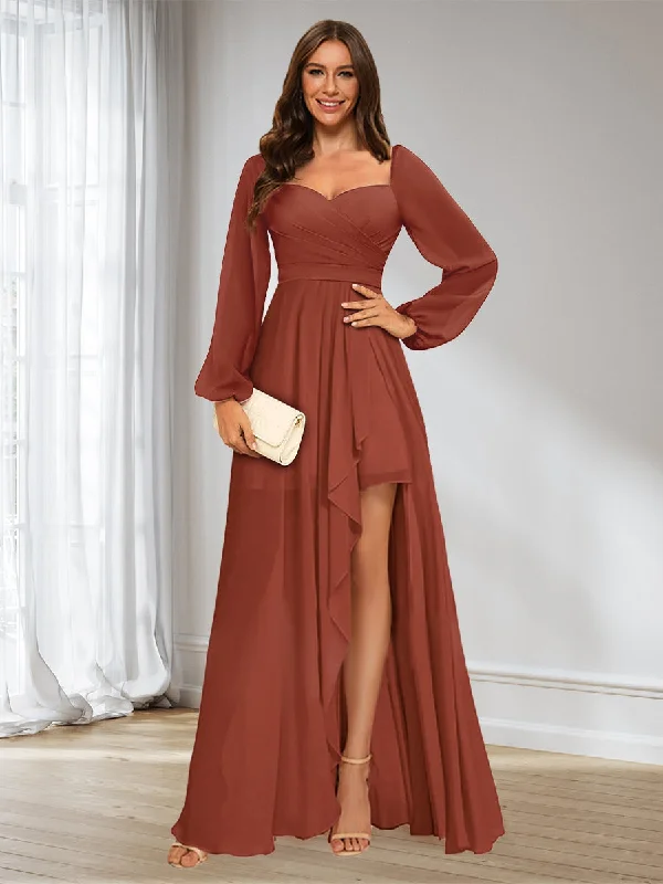 Fantastic Offers A-Line/Princess Sweetheart Long Sleeves Asymmetrical Ruched Bridesmaid Dresses