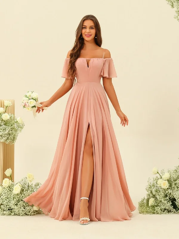 Early Access A-Line/Princess Floor-Length Off-the-Shoulder Bridesmaid Dresses