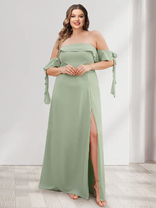 Quick Sale A-Line/Princess Off-the-Shoulder Sleeveless Split Side Plus Size Bridesmaid Dresses