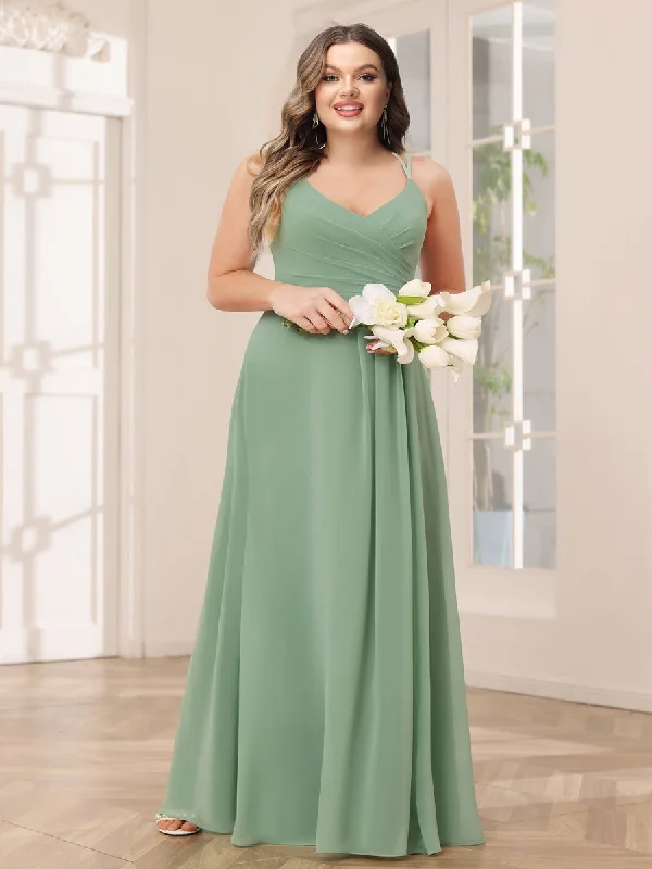 Today’s Special A-Line/Princess V-Neck Long Plus Size Bridesmaid Dresses with Ruched