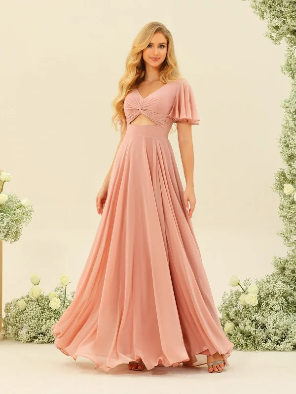 Limited Quantity A-Line/Princess Ruffles V-Neck Short Sleeves Bridesmaid Dresses With Bowknot Limited Quantity A-Line/Princess Ruffles V-Neck Short Sleeves Bridesmaid Dresses With Bowknot
