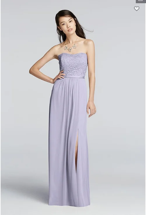 Inventory Reduction David's Bridal Lace and Mesh Long Strapless Dress F18095