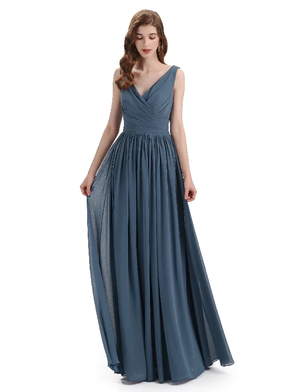 Instant Discount Elegant V-neck Floor Lenght Bridesmaid Dresses