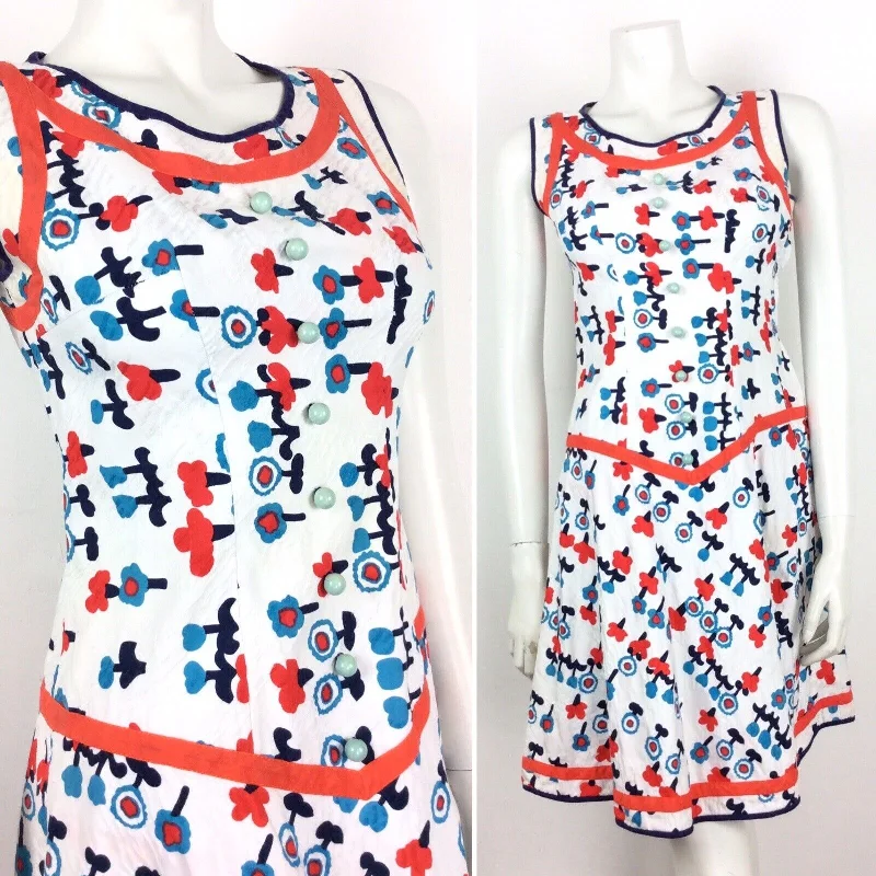 New Markdowns AMAZING VINTAGE 60s 70s FLORAL SUMMER DRESS POPPY RED BLUE WHITE 4 6