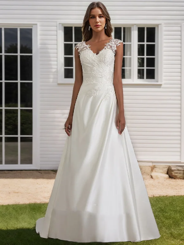 Bargain Prices A-Line/Princess V-Neck Sleeveless Sequins Wedding Dresses
