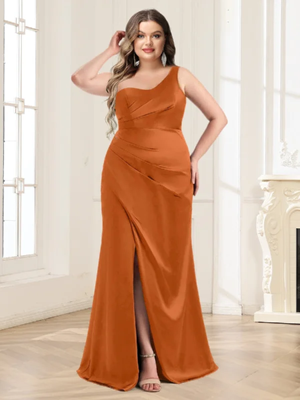 Final Clearance Trumpet/Mermaid One-Shoulder Floor-Length Plus Size Ruched Bridesmaid Dresses Final Clearance Trumpet/Mermaid One-Shoulder Floor-Length Plus Size Ruched Bridesmaid Dresses