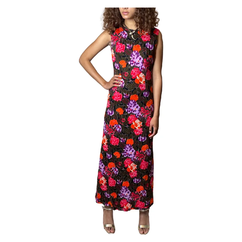 Hurry In Original 1970's Vintage Floral Sleeveless Maxi Dress UK Size 10
