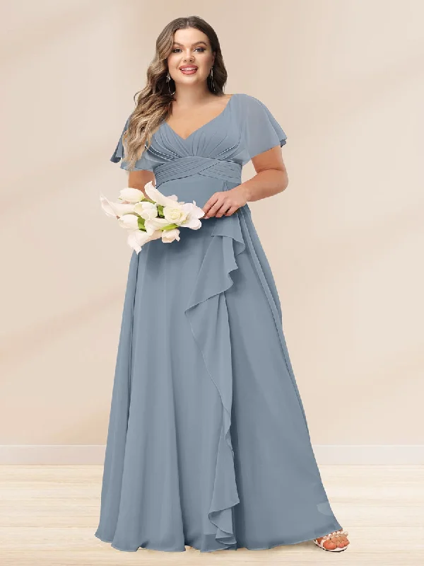 Exclusive Offers A-Line/Princess V-Neck Long Plus Size Bridesmaid Dresses with Ruffles