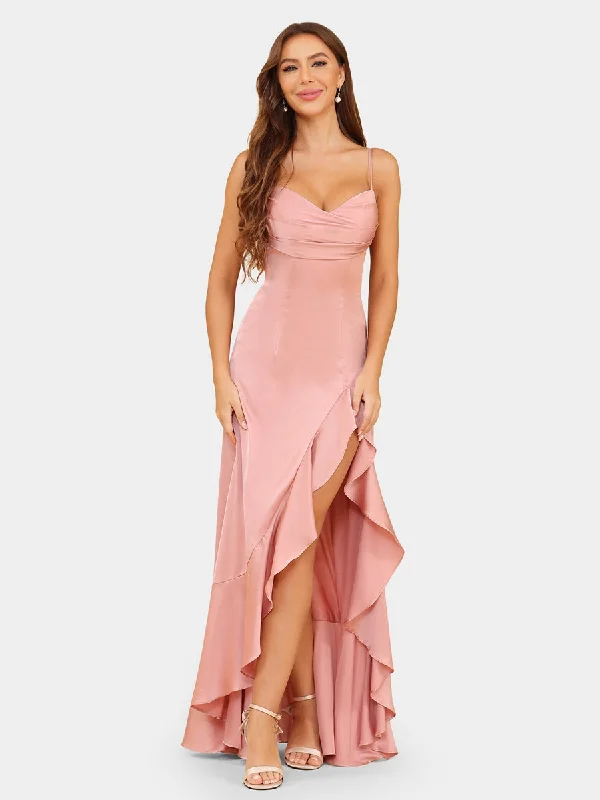 Online Exclusive A-Line/Princess Spaghetti Straps Sleeveless Evening Dresses with Ruffles