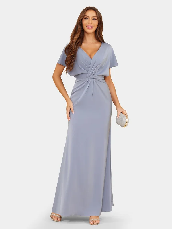 Big Discounts Sheath/Column V-Neck Short Sleeves Evening Dresses with Ruched