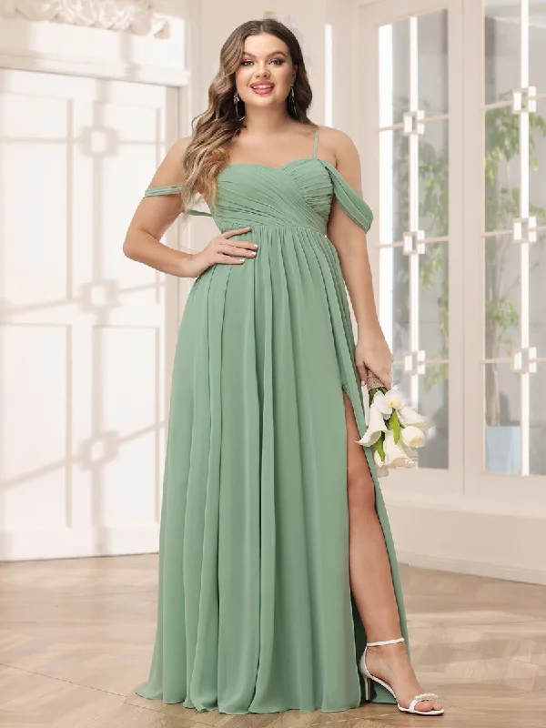 Special Discount A-Line/Princess Spaghetti Straps Off-The-Shoulder Long Plus Size Bridesmaid Dresses With Split Side