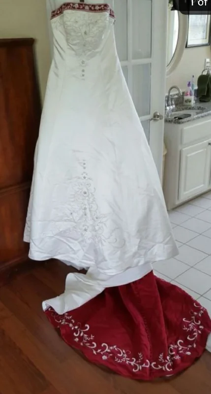 Discount Deals Alfred Angelo White Satin Beaded Red Trim 1516