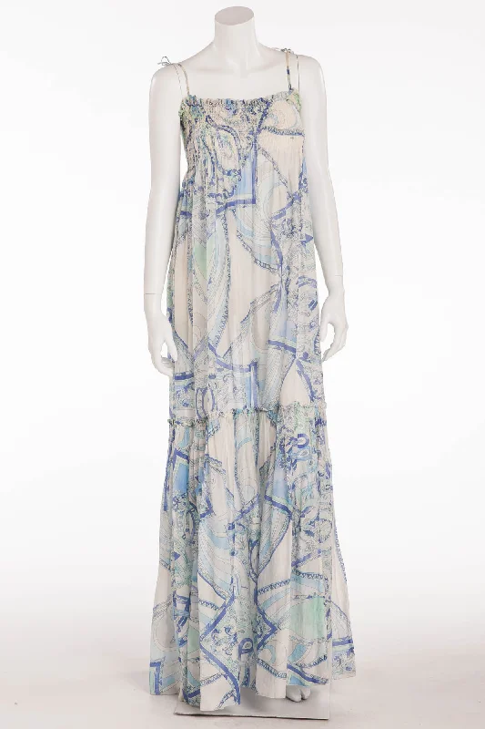 Bargain Blast Emilio Pucci - Long Blue Print Spaghetti Strap Dress -