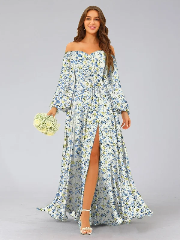 Deal Frenzy A-Line/Princess Sweetheart Long Sleeves Split Side Floral Bridesmaid Dresses Deal Frenzy A-Line/Princess Sweetheart Long Sleeves Split Side Floral Bridesmaid Dresses