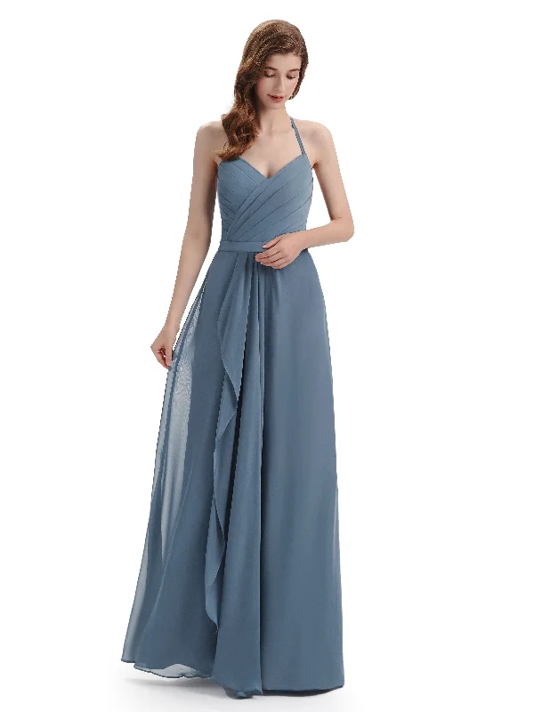 Final Clearance Charming Halter V-neck Floor Length Bridesmaid Dresses