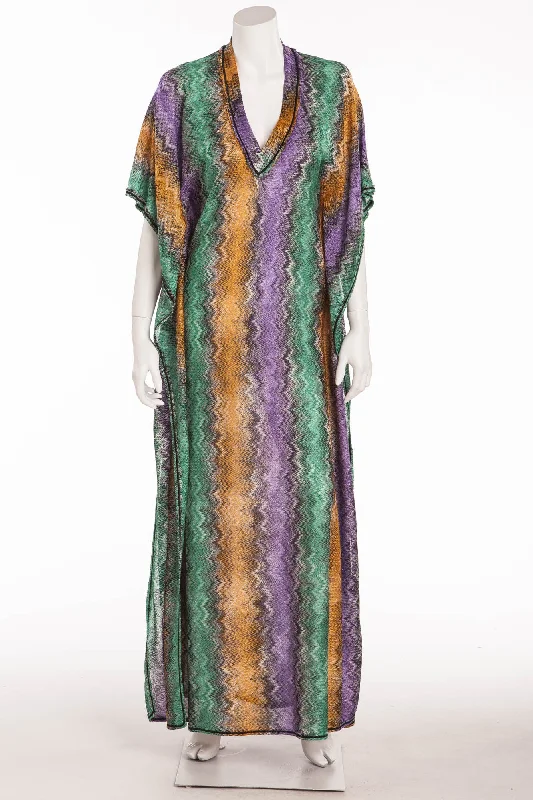 Limited Edition Missoni - Purple, Green, Orange Striped Short Sleeve Dress -