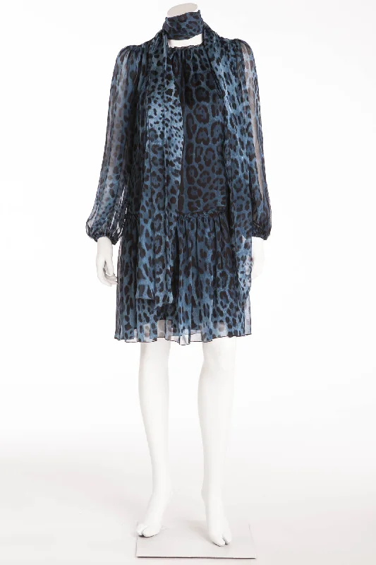 Get It Before It’s Gone Dolce & Gabbana - Blue and Black Long Sleeve Leopard Dress - IT 42