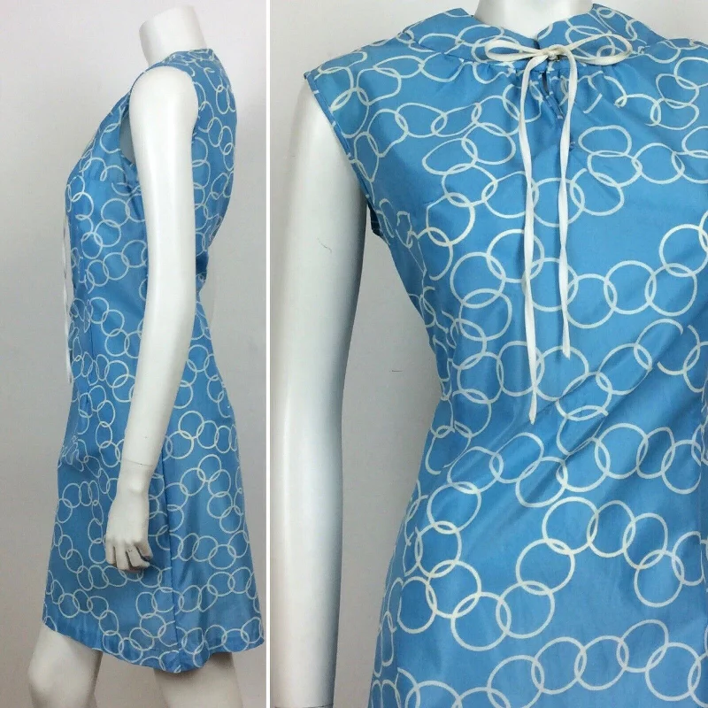 Final Markdown 60S VINTAGE BLUE WHITE CIRCLE HOOP PRINT VINTAGE DRESS 10 12