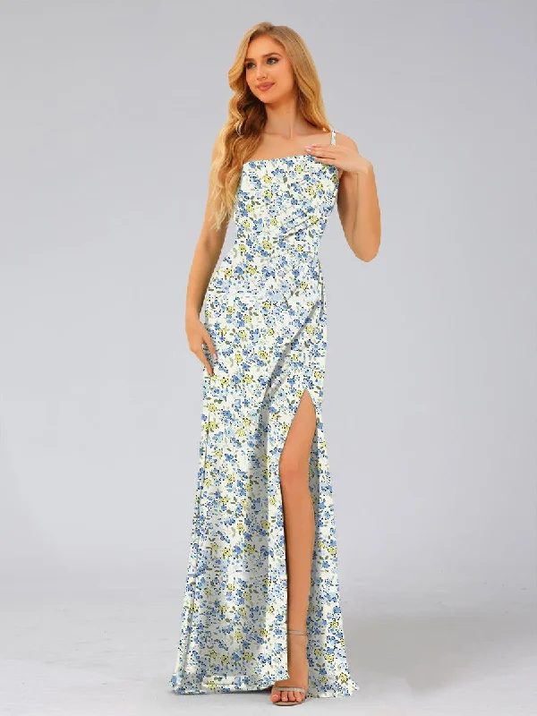 Customer Appreciation Sale Sheath/Column One-Shoulder Sleeveless Split Side Floral Bridesmaid Dresses