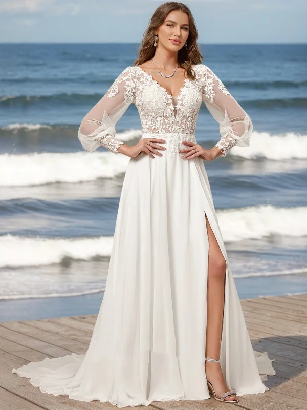 Final Markdown A-Line/Princess V-Neck Long Sleeves Split Side Wedding Dresses