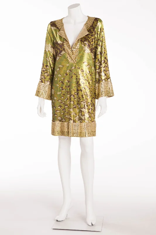 Lowest Price Diane Von Furstenburg - Green Metallic Leopard Green Print Rhinestone Dress  - US 6