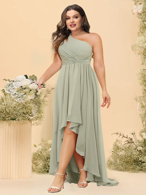 Steals and Deals A-line/Princess One-The-Shoulder Asymmetrical Long Plus Size Bridesmaid dresses