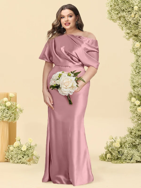 Sale Event Trumpet/Mermaid One-Shoulder Half Sleeves Plus Size Bridesmaid Dresses With Ruched