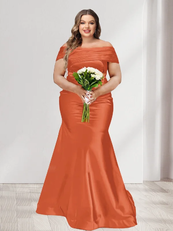 Price Buster Trumpet/Mermaid Off-the-Shoulder Short Sleeves Ruched Plus Size Bridesmaid Dresses