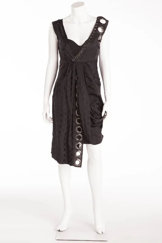 Lowest Price Givenchy - Black Sleeveless Draped Dress with Black Polka Dots and Metal Embellishments - FR 36 Lowest Price Givenchy - Black Sleeveless Draped Dress with Black Polka Dots and Metal Embellishments - FR 36