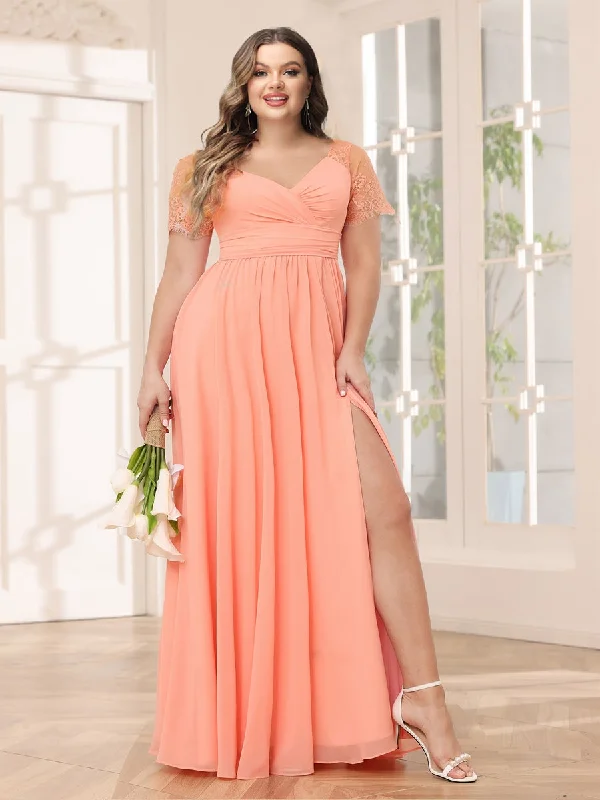 Exclusive Deal A-Line/Princess V-Neck Long Plus Size Bridesmaid Dresses with Split Side