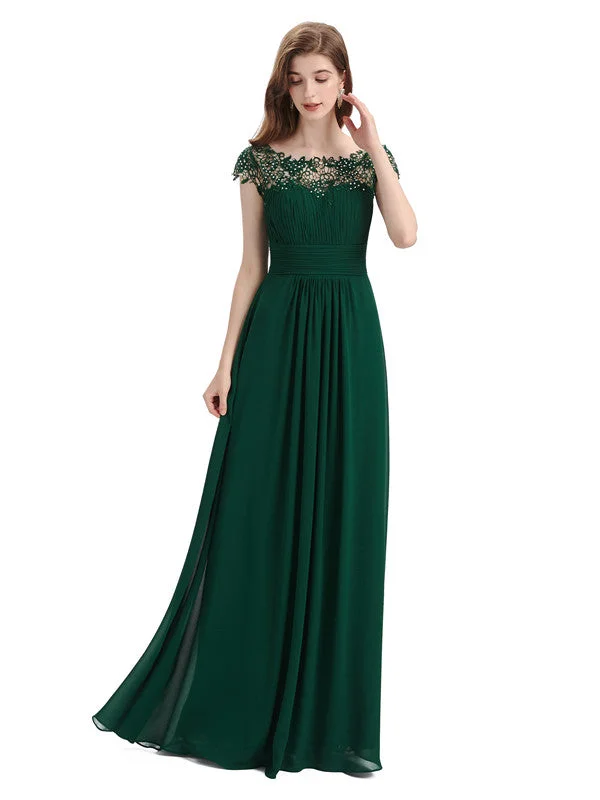 Savings Alert Elegant A-line Short Sleeve  Floor-Length Bridesmaid Dresses