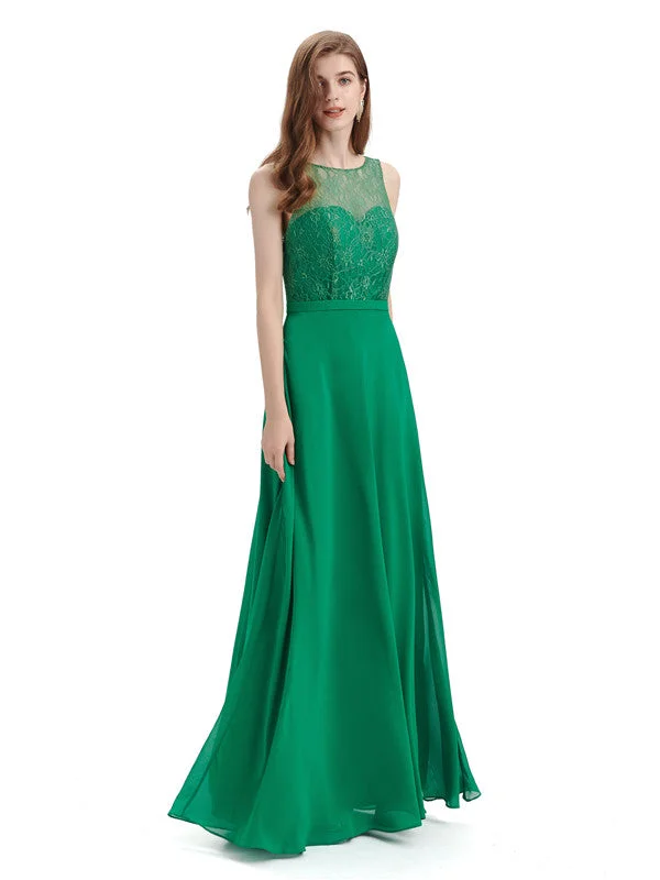 Instant Discount A-line Chiffon Floor-Length Sleeveless Long Bridesmaid Dresses