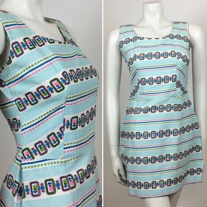 Season Finale Sale 60S VINTAGE CUTE BLUE WHITE VINTAGE FLOWER DAISY TULIP MINI DRESS 8