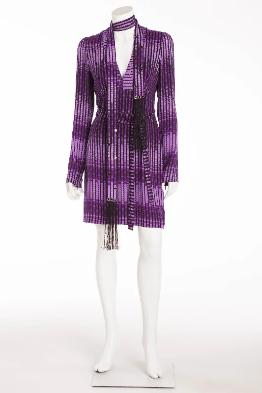 Midnight Madness Iconic Vintage Gucci - Editorial, As Seen on Fall 2006 Runway Collection - Long Sleeve Purple Dot Dress - IT 42 Midnight Madness Iconic Vintage Gucci - Editorial, As Seen on Fall 2006 Runway Collection - Long Sleeve Purple Dot Dress - IT 42