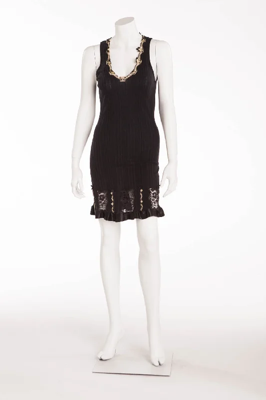 Super Sale Joelle  - Black Sleeveless Fitted Dress with Cream Trim