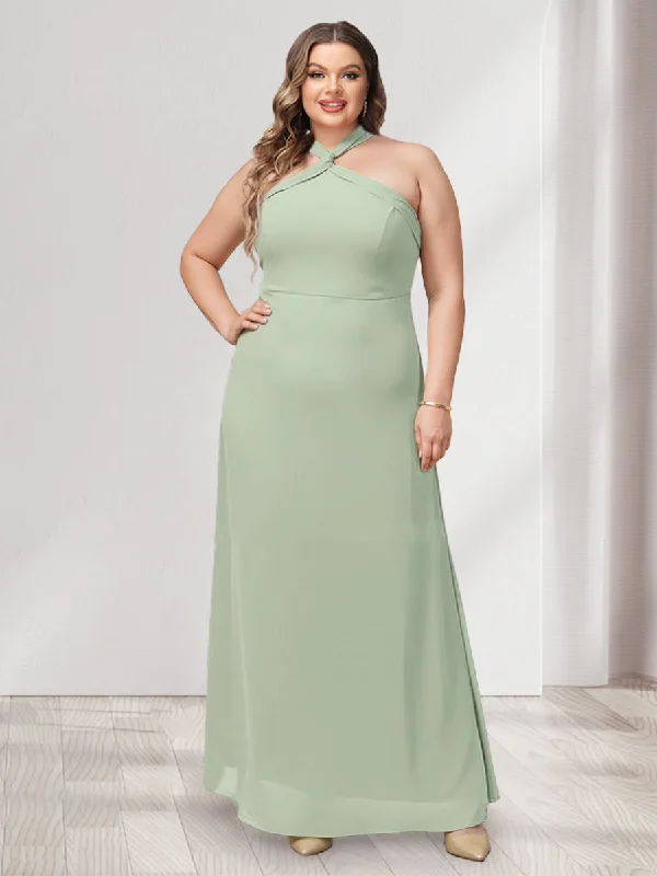 Savings Galore A-Line/Princess Halter Sleeveless Ruched Plus Size Bridesmaid Dresses