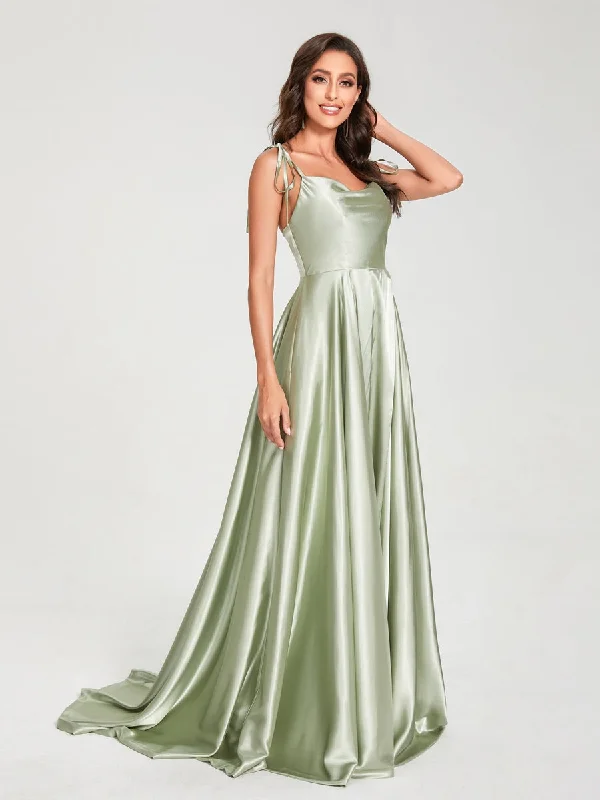 Overstock Sale A-Line Spaghetti Straps Sleeveless Long Silk Like Satin Bridesmaid Dresses