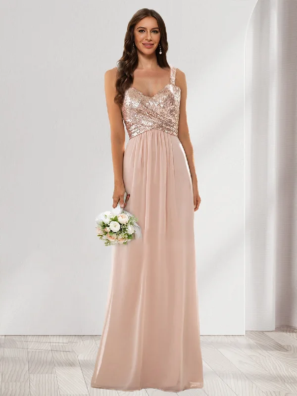 Deal Mania A-Line/Princess V-Neck Sleeveless Sequins Bridesmaid Dresses