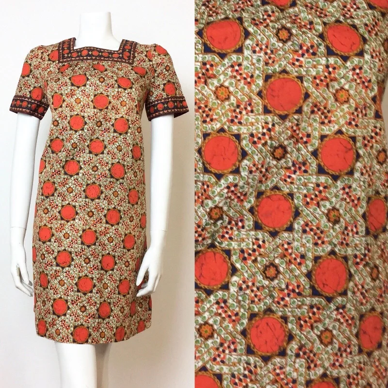 Limited Time Offer VTG 60S 70S ORANGE ETHNIC PSYCHEDELIC BATIK PRINT COTTON MINI DRESS 8 10